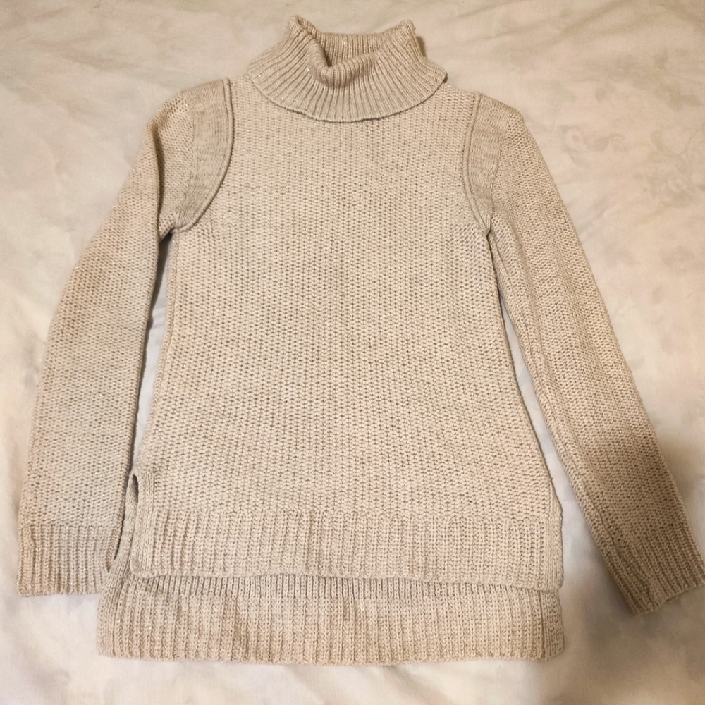 Beige knitted turtle neck sweater cotton blend Jennifer Lopez Glitter M